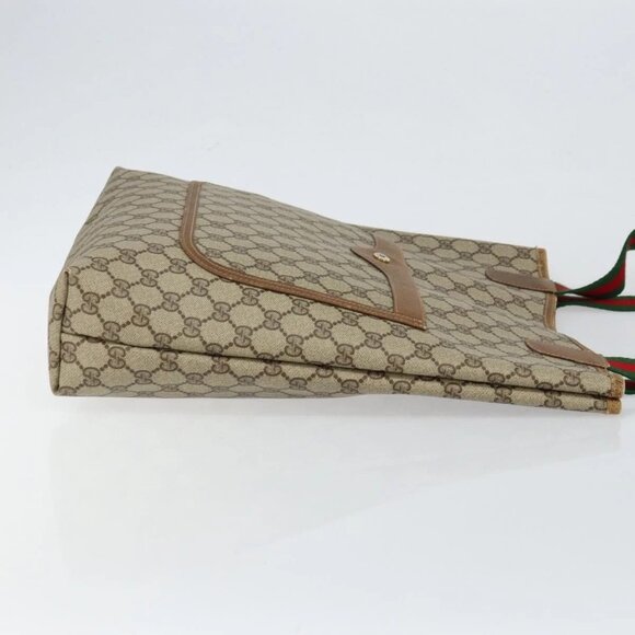 GUCCI GG Supreme Web Sherry Line Tote Bag PVC Beige 56 02 003 Auth ep11398 - Picture 6 of 16